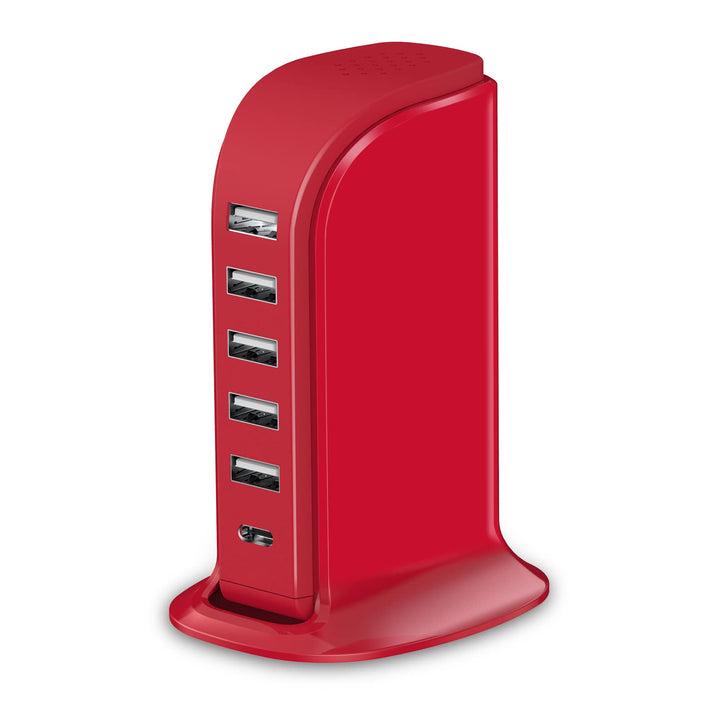 Charging Station for Multiple Devices 40W Upoy, Wall Charger Block 5 USB Ports(Shared 6A), USB Charging Hub Smart IC, Charger Tower with Type-C 3A for iPhone iPad Tablets Smartphones, Home Office Use