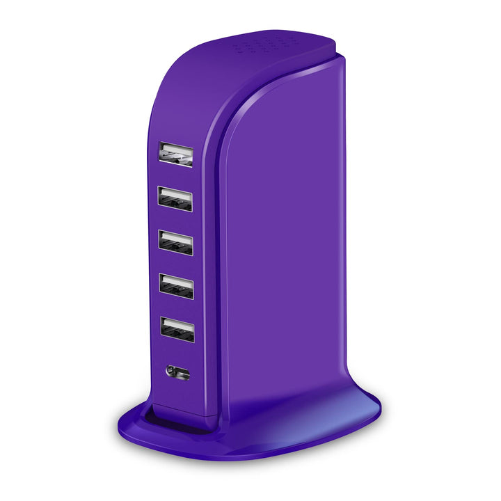 Charging Station for Multiple Devices 40W Upoy, Wall Charger Block 5 USB Ports(Shared 6A), USB Charging Hub Smart IC, Charger Tower with Type-C 3A for iPhone iPad Tablets Smartphones, Home Office Use