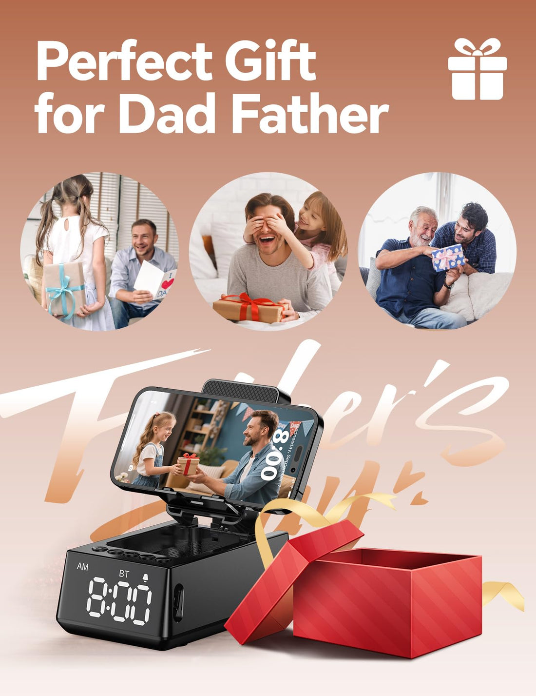 CHIFENCHY Birthday Gifts for Men Women-Bluetooth Speaker with HD Sound, Stocking Stuffers White Elephant Gifts for Adults, Kitchen Gadgets for Anniversary Idea Gift for Dad Mom Husband Wife(Black)