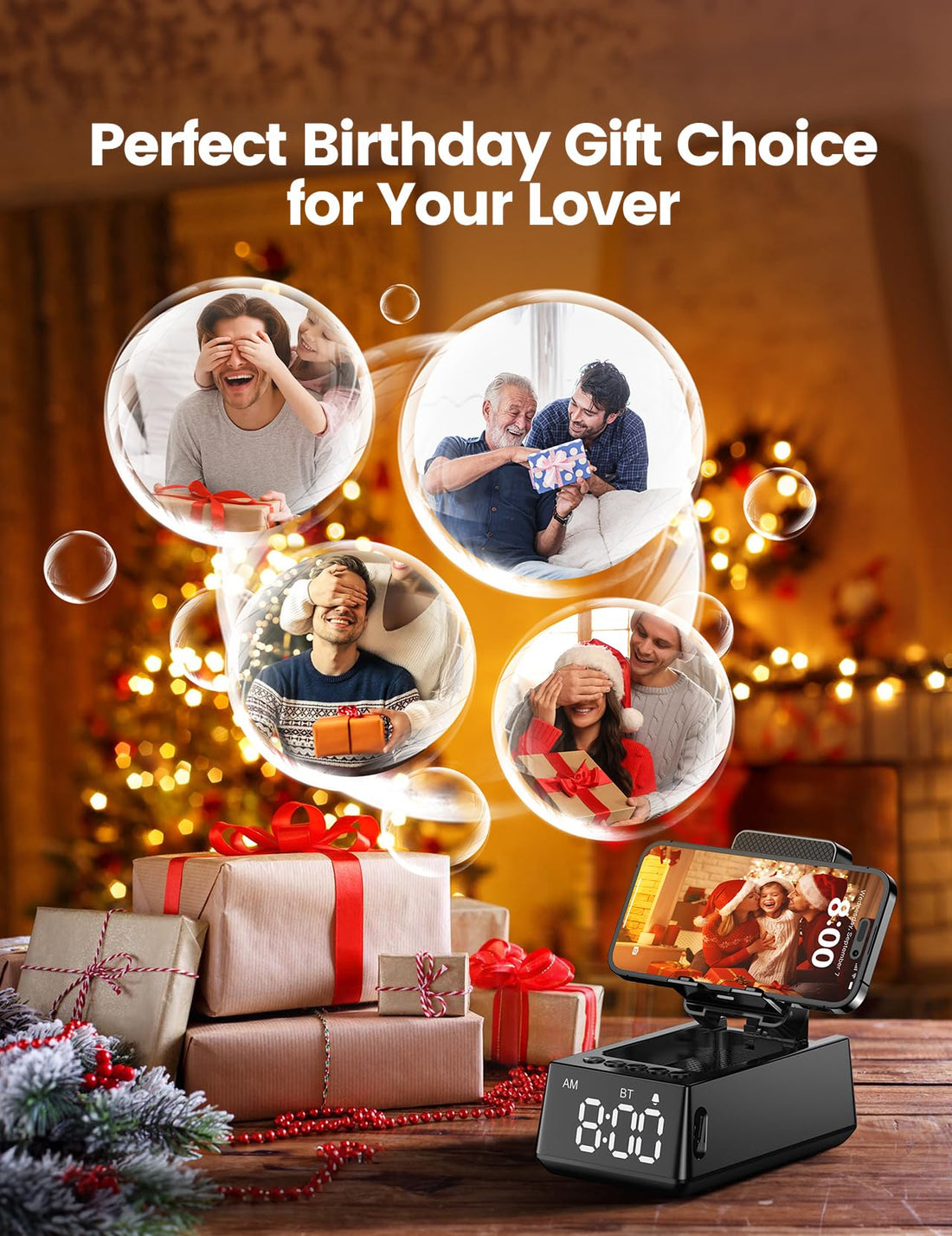 CHIFENCHY Birthday Gifts for Men Women-Bluetooth Speaker with HD Sound, Stocking Stuffers White Elephant Gifts for Adults, Kitchen Gadgets for Anniversary Idea Gift for Dad Mom Husband Wife(Black)