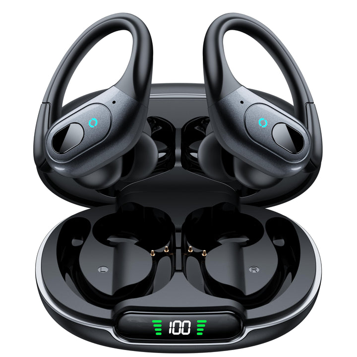 occiam Active Noise Cancelling Ear Buds Bluetooth Headphones Wireless Earbuds 90Hrs Playback Stereo Bass Earphones with Over-Ear Hooks IPX7 Waterproof Earbud for Sports Running Gym Workout Black